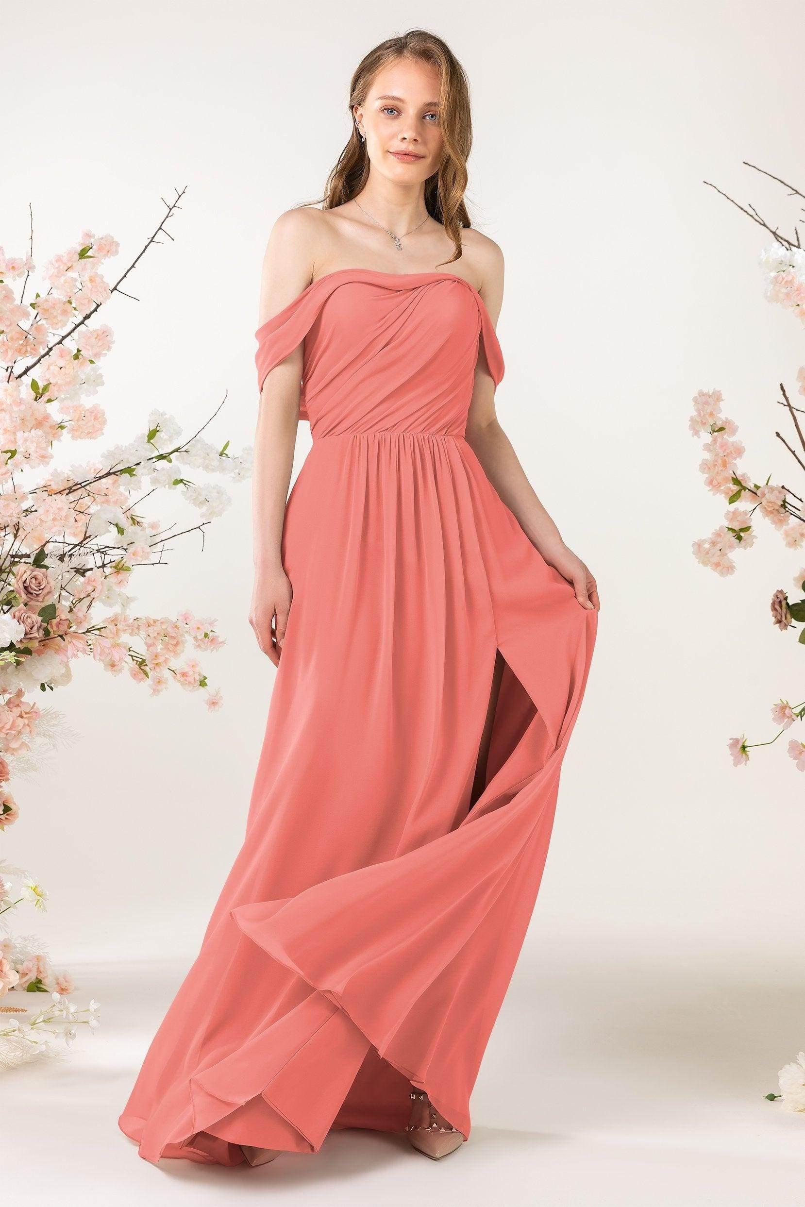 A-Line Sweep-Brush Train Chiffon Bridesmaid Dress CB0454 - COCOMELODY